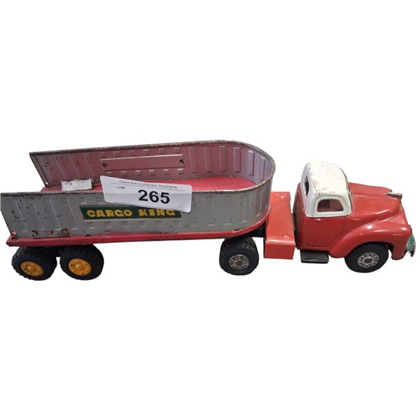 Vintage tin toy truck & trailer 16"