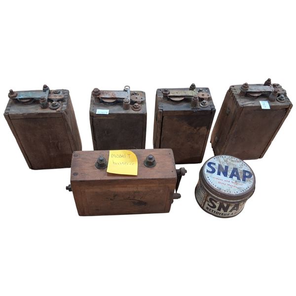 5 Model T batteries & Snap tin