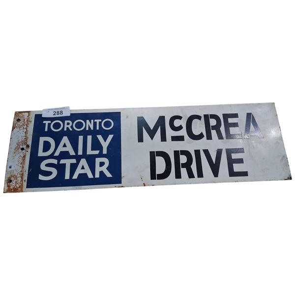 Vintage metal Toronto Daily Star, McCrea Drive sign 26"x8"