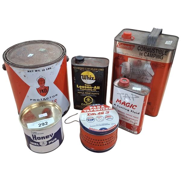 Collection of 6 misc oil & gas tins