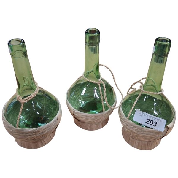 3 vintage Italian green glass wine bottle decanters