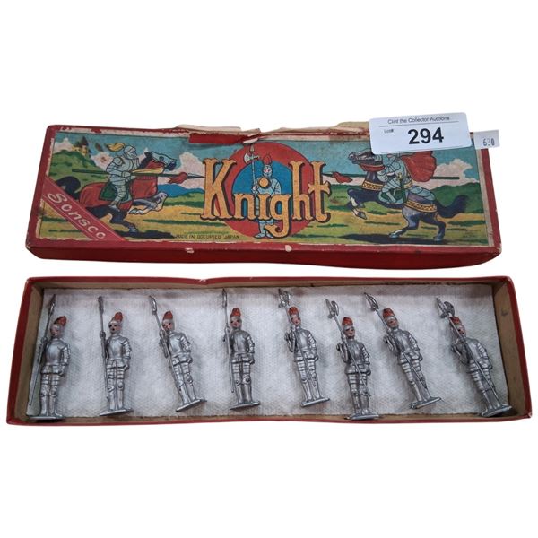 Collection of vintage metal toy soldiers in original box