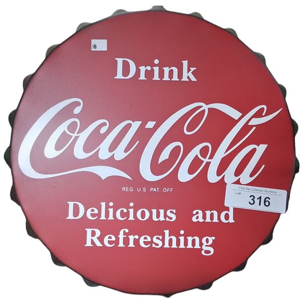 Tin Coca-Cola bottle cap sign 13" dia