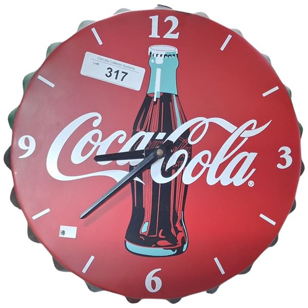 Tin Coca-Cola bottle cap clock 13" dia