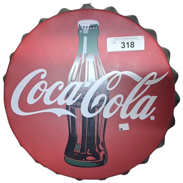 Tin Coca-Cola bottle cap sign 13" dia