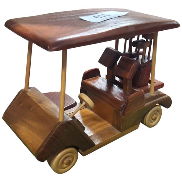 Wooden golf cart with clubs 8" long