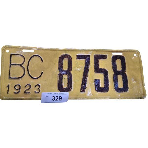 Antique 1923 BC license plate repaint