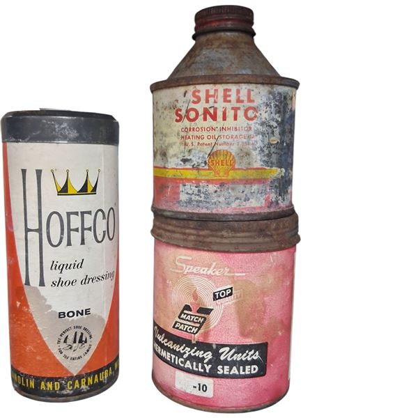 3 vintage cans, Sheel, Hoffco & Speaker patch kit
