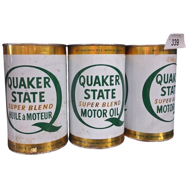 3 vintage Quaker State super blend motor oil quart tins
