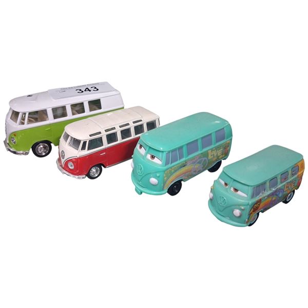 4 vintage VW vans, largest 4"