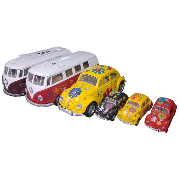 6 die cast VW vehicles, largest 5"