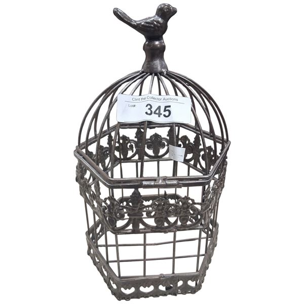 Ornate metal bird cage 12" tall