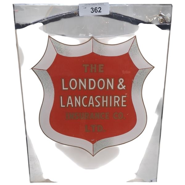 Vintage London & Lancashire Insurance Corporation sign in plexiglass 18"x14"