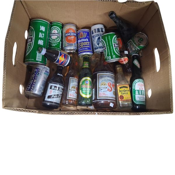Collection of 17 different beers from around the world, some full