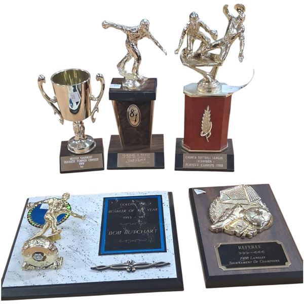 Collection of 5 vintage trophies and plaques