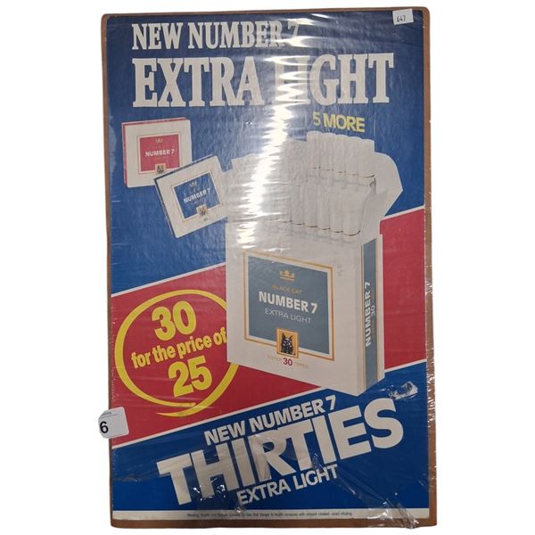 1960s Number 7 tobacco store cardboard sign 18"x11"