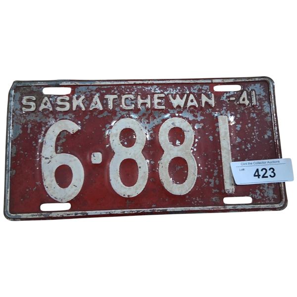 Vintage 1941 Sask license plate