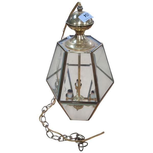 Brass and bevalled glass light fixture, 19" tall