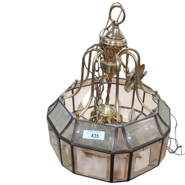 Brass and bevalled glass light fixture, 25" tall