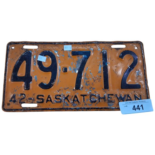 1942 Sask license plate
