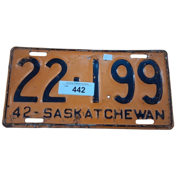 1942 Sask license plate