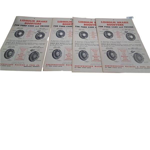 4 1940s Lidholm brake parts shop cardboard ads 23"x13.5" ea