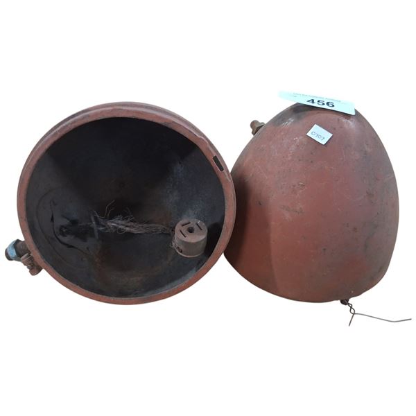 Pair of vintage hotrod headlamp buckets from a Ford Anglia