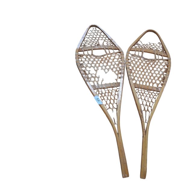 Pair of vintage wooden snowshoes 48"