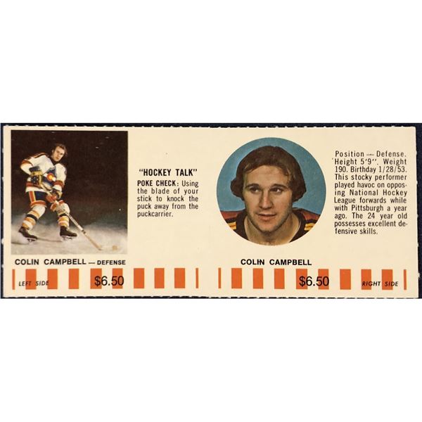1976-77 COLORADO ROCKIES NHL PUCK BUCKS GAME CARD - COLIN CAMPBELL