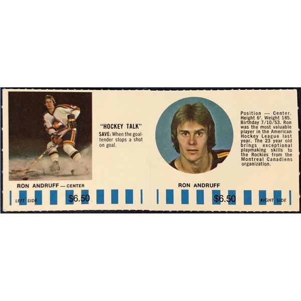 1976-77 COLORADO ROCKIES NHL PUCK BUCKS GAME CARD - RON ANDRUFF