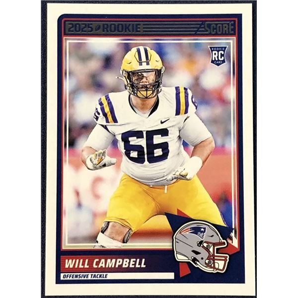 2025 SCORE NFL FOOTBALL WILL CAMPBELL ROOKIE CARD