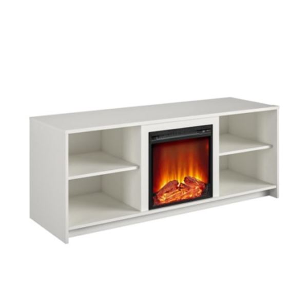MAINSTAYS WHITE FIREPLACE TV STAND (FOR 65" TV) 60"x20"x24" #8620015WCOM