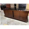 Image 1 : 4 DOOR CABINET -BROWN WOOD WITH GLASS TOP 72"x20"x31"