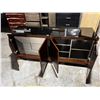 Image 3 : 4 DOOR CABINET -BROWN WOOD WITH GLASS TOP 72"x20"x31"