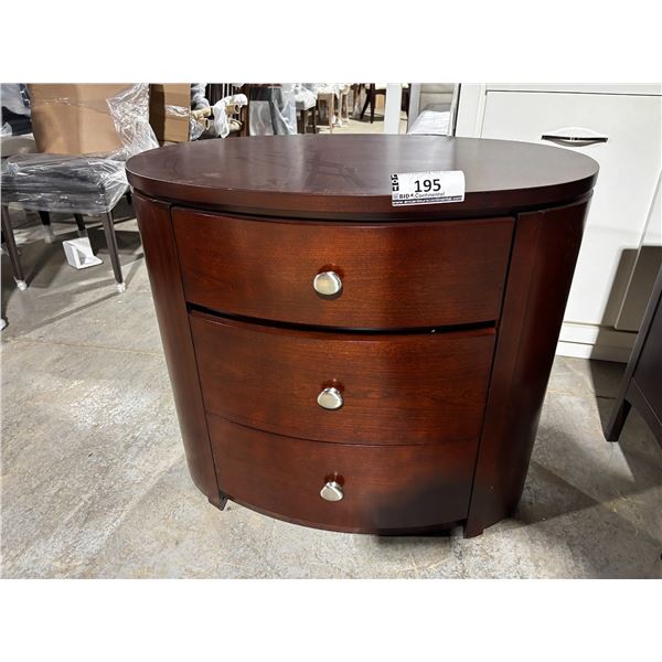 3-DRAWER SIDE TABLE -OVAL 33"x22"x29" **DAMAGED**