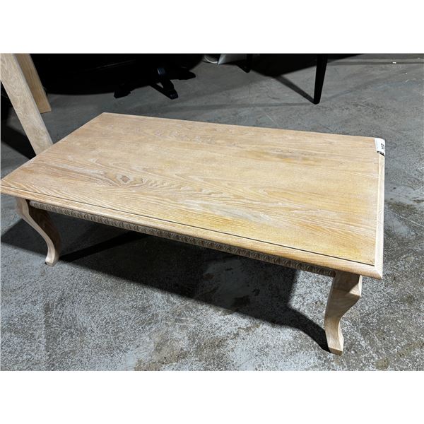 NATURAL WOOD COFFEE TABLE 72"x40"x30" (DAMAGED)