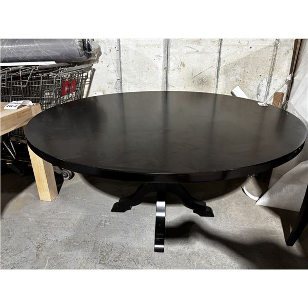 ROUND DARK BROWN WOOD TABLE 60"d.