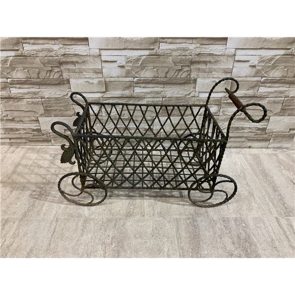 Vintage Black Metal Wire Garden Cart Plant Holder