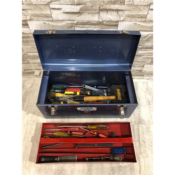Vintage Beach Metal Toolbox - Includes Some Tools Inside