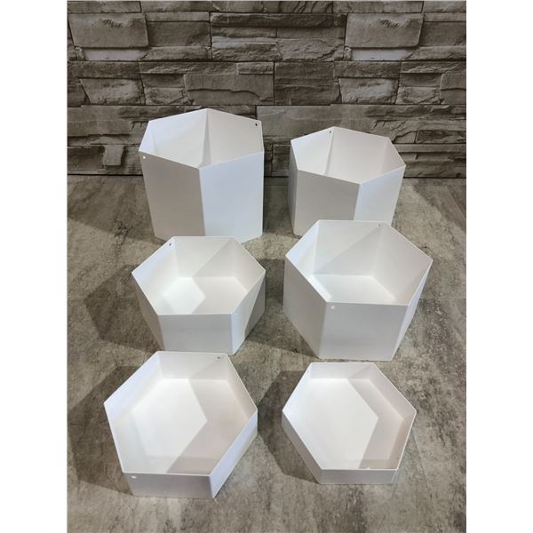 White Metal Hexagonal Pedestal Stands