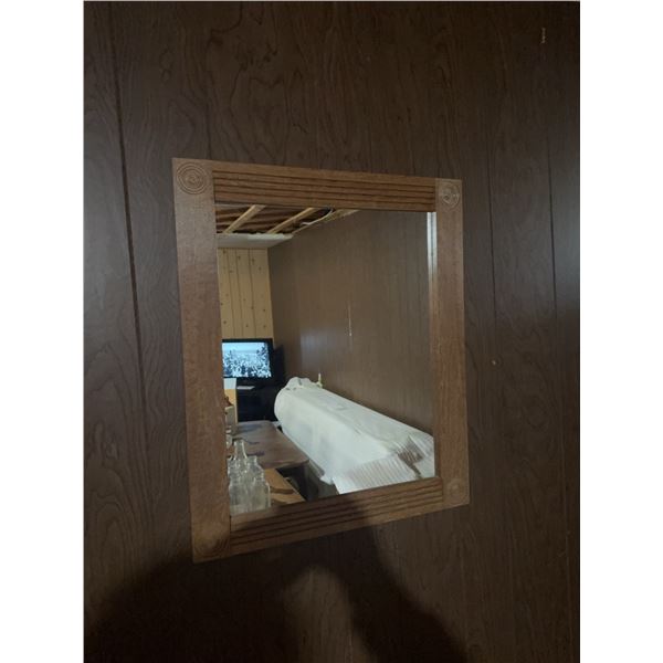 Wood Frame Wall Mirror with Carved Corner Accents 18" x 21"