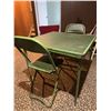 Image 1 : Antique Green Metal Folding Card Table With Two Matching Chairs