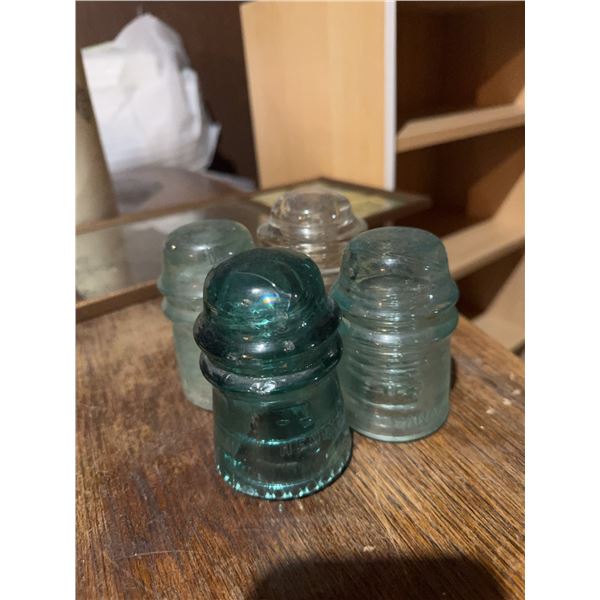 4 Glass Telegraph Insulators, Assorted Colours