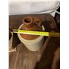 Image 5 : MedAlta Pottery jug made in Medicine Hat. Features a brown glazed upper section, sturdy handle, and 