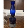 Image 1 : Cobalt Blue Glass Oil Lamp with Metal Burner, 11 Inches Tall