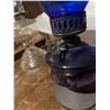 Image 3 : Cobalt Blue Glass Oil Lamp with Metal Burner, 11 Inches Tall