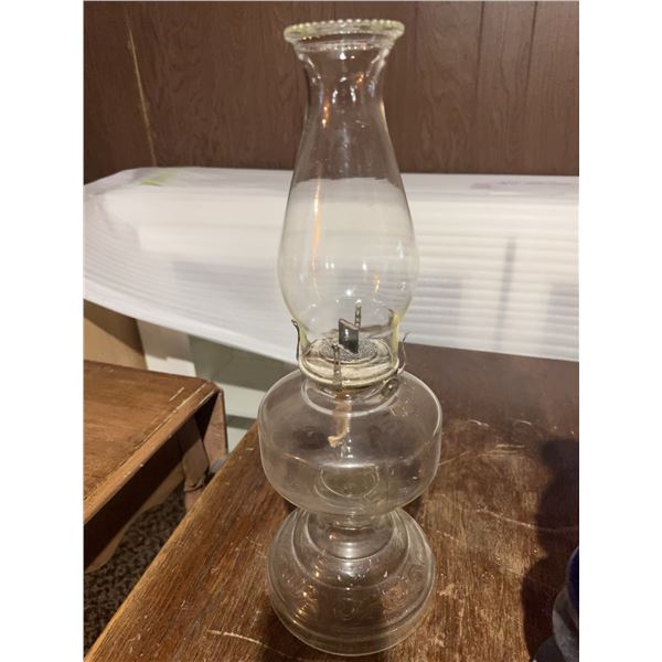 Clear Glass Oil Lamp with Chimney, 12 Inches Tall