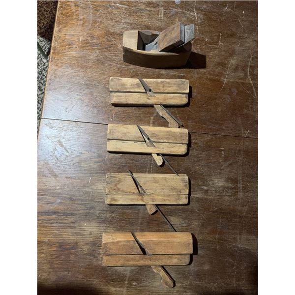 5 Wooden Moulding Planes and 1 Wooden Jack Plane