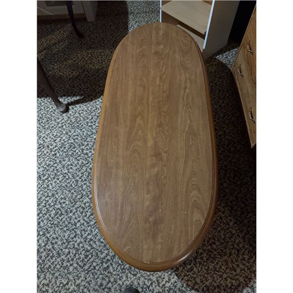 Oval Wooden Coffee Table With Six Drawers and Lower Shelf