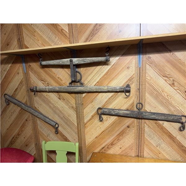 Four Antique Wooden Oxen Yokes with Forged Iron Hardware